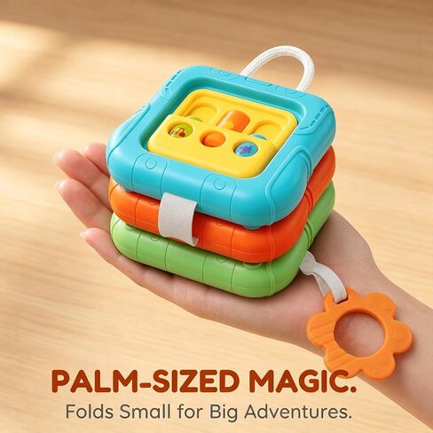 SOCBTNSO Montessori Busy Board Travel Toy for Toddlers | 3-in-1 Compact Activity Cube with 6 Sides, Airplane Car activities, Baby Travel Essential Gifts for 1-3 Years in Kuwait