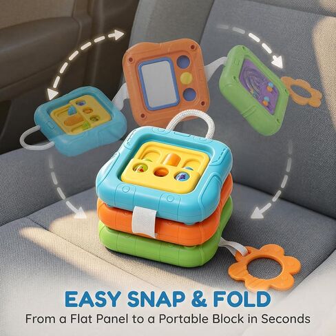 SOCBTNSO Montessori Busy Board Travel Toy for Toddlers | 3-in-1 Compact Activity Cube with 6 Sides, Airplane Car activities, Baby Travel Essential Gifts for 1-3 Years in Kuwait