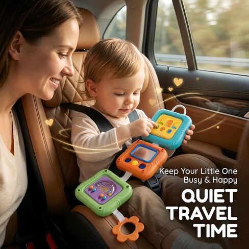 SOCBTNSO Montessori Busy Board Travel Toy for Toddlers | 3-in-1 Compact Activity Cube with 6 Sides, Airplane Car activities, Baby Travel Essential Gifts for 1-3 Years in Kuwait
