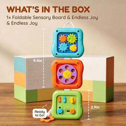 SOCBTNSO Montessori Busy Board Travel Toy for Toddlers | 3-in-1 Compact Activity Cube with 6 Sides, Airplane Car activities, Baby Travel Essential Gifts for 1-3 Years in Kuwait