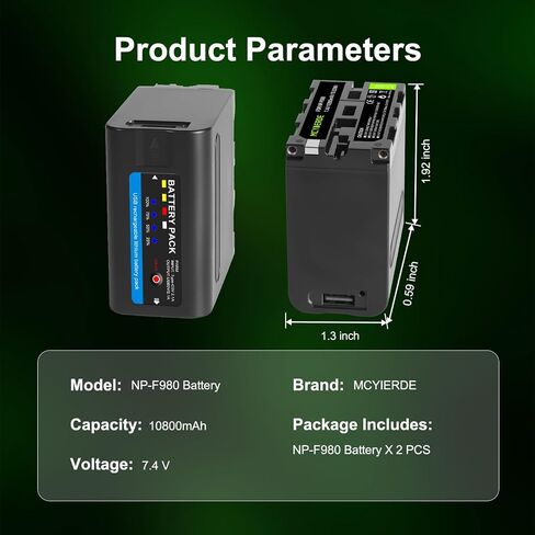 2-Pack 10800mAh NP-F980 Replacement Battery for Sony NP-F970 NP-F980 NP-F960 NP-F950 NP-F930 NP-F570 NP-F750 Batteries in Kuwait