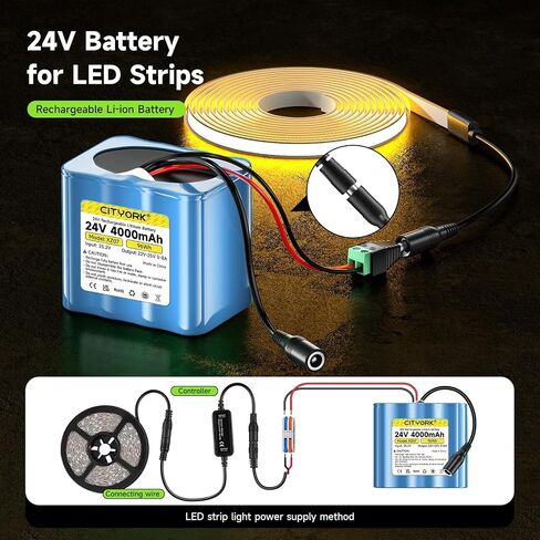 CITYORK 24V Rechargeable Battery 4000mAh with Charger, Bare Leads Wire 24V Battery Pack Compatible with 24V Devices, DIY Project, Speakers, RC Car, LED Strip, Solar Panels, Camcorder, etc in Kuwait