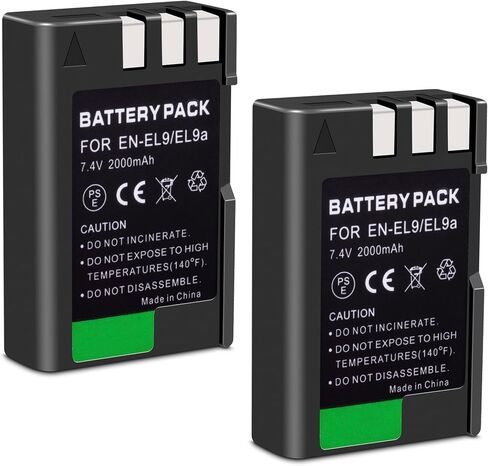 2-Pack EN-EL9 Battery(2000mAh) Compatible with Nikon EN-EL9, EN-EL9a D40 | D40x D60 D3000 D5000 Digital SLR Cameras in Kuwait