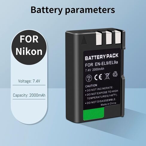 2-Pack EN-EL9 Battery(2000mAh) Compatible with Nikon EN-EL9, EN-EL9a D40 | D40x D60 D3000 D5000 Digital SLR Cameras in Kuwait