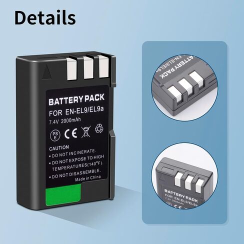 2-Pack EN-EL9 Battery(2000mAh) Compatible with Nikon EN-EL9, EN-EL9a D40 | D40x D60 D3000 D5000 Digital SLR Cameras in Kuwait
