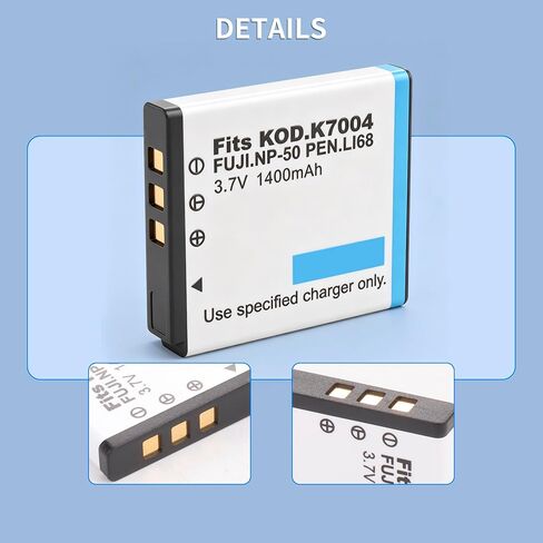 2 Pack Battery and Slim USB Charger for Kodak KLIC-7004 K7004 NP-50 D-Li68 and EasyShare M2008 V1273 V1233 V1253 Zi8 Zi12 PlayFull Dual PlaySport PlayTouch Q7 Q10 Q-S1 Ricoh WG-M2 Camera in Kuwait