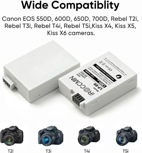 2Pcs LP-E8 1300mAh High Capacity Battery | Compatible with Canon LC-E8E, EOS 650D 600D 550D, Kiss X7i X6i X4 X5 X6, Rebel T3i, T2i, T4i, T5i cameras in Saudi Arabia