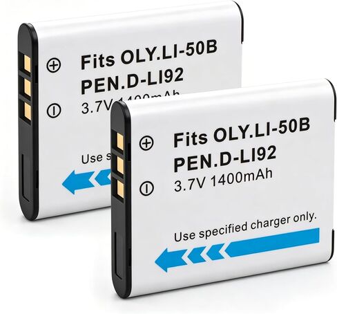 2Pack Li-50B D-LI92 1400mAh Battery Compatible for Olympus Stylus 1010 1020 1030SW VR-340 Tough 6000 6020 8000 8010 MJU TG 610 620 630 810 850 TG-830 iHS XZ-1 XZ-10 in Kuwait