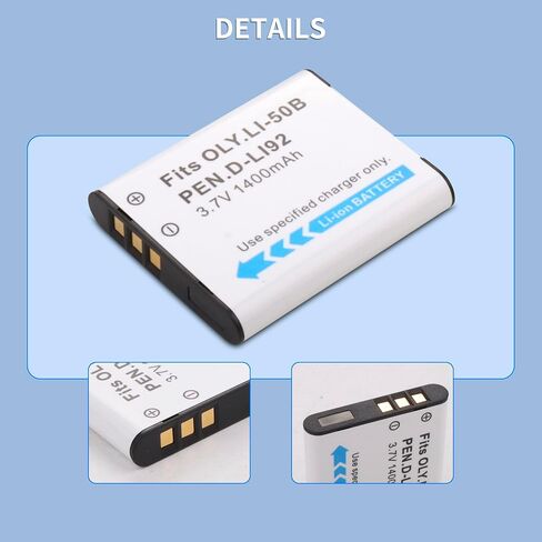 2Pack Li-50B D-LI92 1400mAh Battery Compatible for Olympus Stylus 1010 1020 1030SW VR-340 Tough 6000 6020 8000 8010 MJU TG 610 620 630 810 850 TG-830 iHS XZ-1 XZ-10 in Kuwait