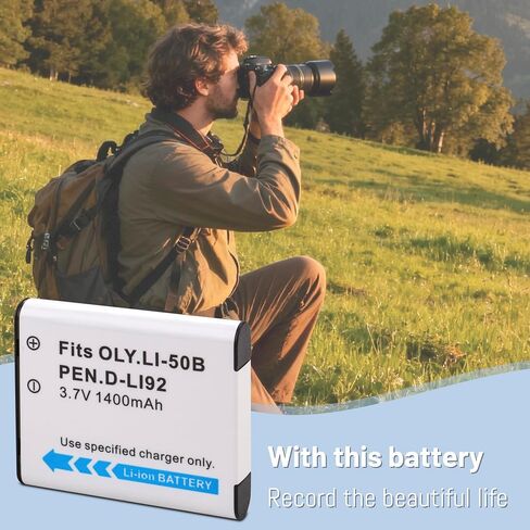 2Pack Li-50B D-LI92 1400mAh Battery Compatible for Olympus Stylus 1010 1020 1030SW VR-340 Tough 6000 6020 8000 8010 MJU TG 610 620 630 810 850 TG-830 iHS XZ-1 XZ-10 in Kuwait