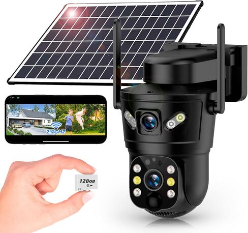 3K Solar Security Camera Wireless,270°Pan 90°Tilt Auto Tracking,WiFi Cam,PIR&AI Human Detection,Color Night Vision,10XZoom,2-Way Audio,128GB SD/Cloud Storage,Waterproof IP66,5.5W Solar Panel in Kuwait