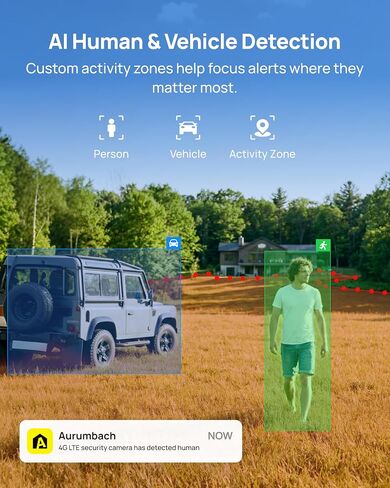 Aurumbach 4G LTE Cellular Solar Security Camera Wireless Outdoor, No WiFi Solar Powered Cameras, 4MP PTZ 360° View, Motion Tracking, Color Night Vision, AI Detection, Built-in eSIM in Kuwait