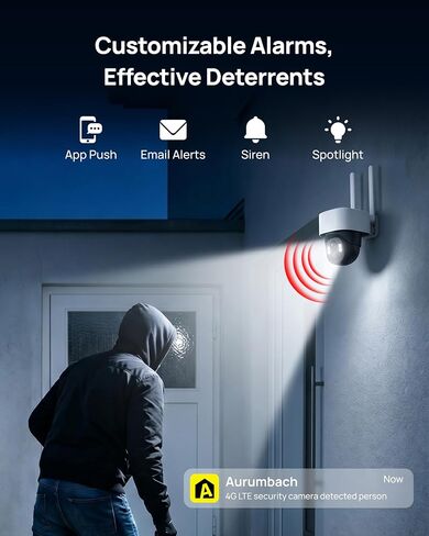 Aurumbach 4G LTE Cellular Solar Security Camera Wireless Outdoor, No WiFi Solar Powered Cameras, 4MP PTZ 360° View, Motion Tracking, Color Night Vision, AI Detection, Built-in eSIM in Kuwait