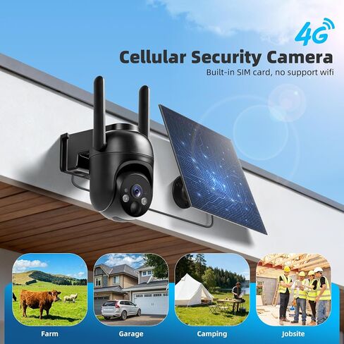 4G LTE Cellular Security Camera, Built-in SIM Card, Non-Stop Solar Powered | No WiFi Needed, 2K Color Night Vision, 360° View, for Jobsite & Off-Grid Areas, Motion Detection, 2-Way Audio, Easy Setup in Kuwait
