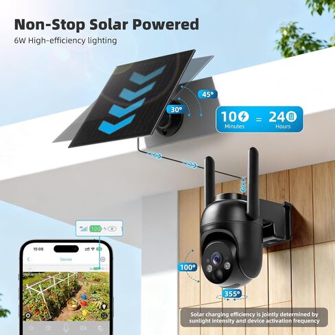 4G LTE Cellular Security Camera, Built-in SIM Card, Non-Stop Solar Powered | No WiFi Needed, 2K Color Night Vision, 360° View, for Jobsite & Off-Grid Areas, Motion Detection, 2-Way Audio, Easy Setup in Kuwait