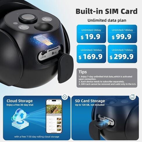 4G LTE Cellular Security Camera, Built-in SIM Card, Non-Stop Solar Powered | No WiFi Needed, 2K Color Night Vision, 360° View, for Jobsite & Off-Grid Areas, Motion Detection, 2-Way Audio, Easy Setup in Kuwait