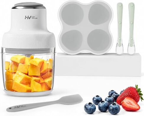HEYVALUE 20 Oz Glass Baby Food Maker with Silicone Spoons, Spatula, Grey | One-Touch Blending, Baby & Pet Large Food Processor Set, Feeding Every Stage, Effortless Cleaning, Dishwasher Safe, BPA-Free in Kuwait