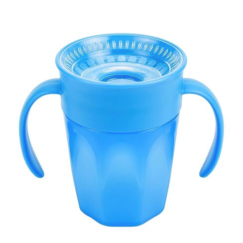 Dr. Brown's Milestones Cheers 360 Spoutless Transition Cup with Handles, Travel Friendly and Leak Free Sippy for Babies and Toddlers, Blue, BPA-Free, 7 oz/200 mL, 6m+ in Kuwait