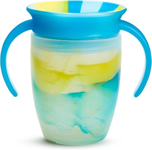 Munchkin Miracle 360 Sippy Cup for 6 Month Old, Spill Proof Baby and Toddler Cups with Transition Handles, 7 Ounce, 2 Pack, Tropical Swirl, Blue/Green in Kuwait