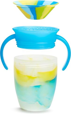 Munchkin Miracle 360 Sippy Cup for 6 Month Old, Spill Proof Baby and Toddler Cups with Transition Handles, 7 Ounce, 2 Pack, Tropical Swirl, Blue/Green in Kuwait