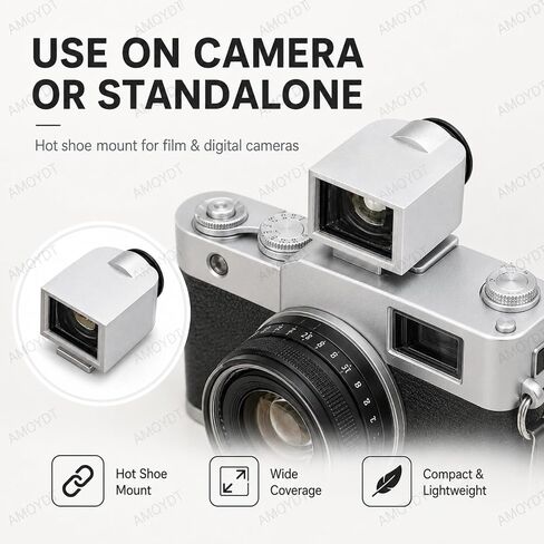 17° Optical Viewfinder External Mini Finder, 28mm 35mm 50mm Bright Framelines with Cold Shoe Mount, 0.5X Magnification, Aluminum Body for Film and Digital Cameras in Kuwait