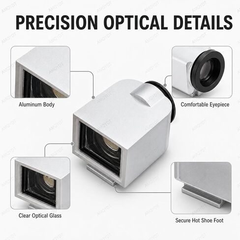 17° Optical Viewfinder External Mini Finder, 28mm 35mm 50mm Bright Framelines with Cold Shoe Mount, 0.5X Magnification, Aluminum Body for Film and Digital Cameras in Kuwait