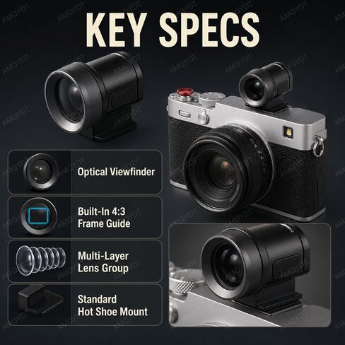 28mm Optical Viewfinder External Mini Finder, 4:3 Framelines Camera Viewfinder with Cold Shoe Mount, 5-Lens Optical Glass and Aviation Aluminum Body for Digital and Film Cameras in Kuwait