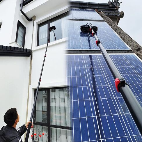 39.5ft Telescopic Window Cleaning Rod Set, 6m Roof & Solar Panel Cleaning Brush, 20ft Extendable Pole, 35cm Brush Head for Efficient PV & Window Cleaning in Kuwait