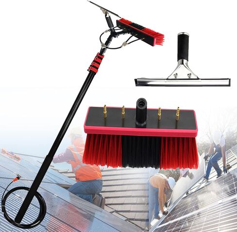 Telescopic Window Cleaning Pole Kit - 24FT Water Fed Extendable Brush for Conservatory Roofs, Glass, Solar Panels - Includes Water Spray Cleaner for Efficient Cleaning in Kuwait