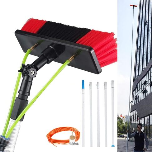 Hard Bristle Brush Extension Pole, Scrub Brush with Telescopic Pole,Long Handle Cleaning Brush and Deck Brush for House Siding, Deck, Garage, Patio and More,9m Rod/50cm Brush Head in Kuwait