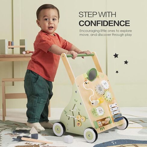 Wooden Baby Walker for Toddlers, Learning Activity Center, 18M+ | Multiple Activities Encourage Walking Practice, Coordination, and Creative Hands-On Play for 18M+ Boys and Girls in Kuwait