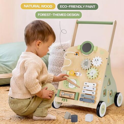 Wooden Baby Walker for Toddlers, Learning Activity Center, 18M+ | Multiple Activities Encourage Walking Practice, Coordination, and Creative Hands-On Play for 18M+ Boys and Girls in Kuwait