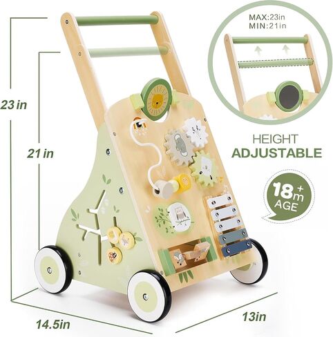 Wooden Baby Walker for Toddlers, Learning Activity Center, 18M+ | Multiple Activities Encourage Walking Practice, Coordination, and Creative Hands-On Play for 18M+ Boys and Girls in Kuwait