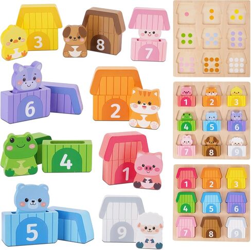 Montessori Wooden Farm Animals Toys for 1 2 3 Year Old Toddler Gifts | Kids Counting, Matching & Sorting Fine Motor Games, 1st Birthday Gifts, Learning Toys for Baby Boys Girls Age 12-18 Months in Kuwait