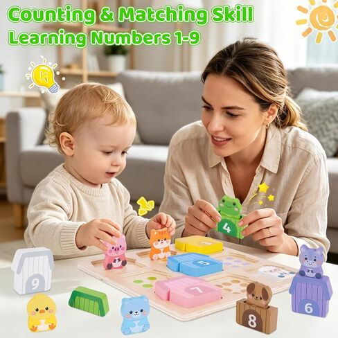 Montessori Wooden Farm Animals Toys for 1 2 3 Year Old Toddler Gifts | Kids Counting, Matching & Sorting Fine Motor Games, 1st Birthday Gifts, Learning Toys for Baby Boys Girls Age 12-18 Months in Kuwait