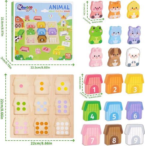 Montessori Wooden Farm Animals Toys for 1 2 3 Year Old Toddler Gifts | Kids Counting, Matching & Sorting Fine Motor Games, 1st Birthday Gifts, Learning Toys for Baby Boys Girls Age 12-18 Months in Kuwait