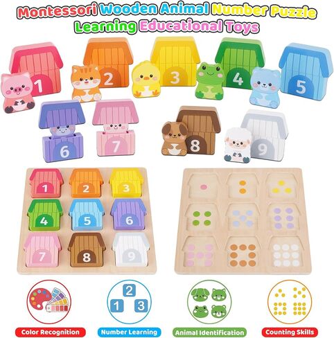 Montessori Wooden Farm Animals Toys for 1 2 3 Year Old Toddler Gifts | Kids Counting, Matching & Sorting Fine Motor Games, 1st Birthday Gifts, Learning Toys for Baby Boys Girls Age 12-18 Months in Kuwait