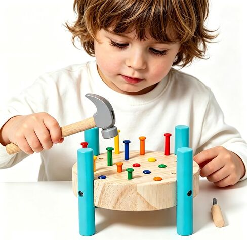Wooden Baby Workbench Pounding Hammer Toy for Toddlers,STEM Educational Preschool Learning Toys for Kids. in Kuwait