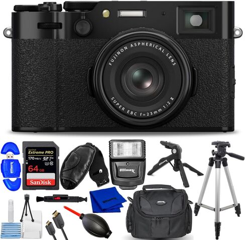 FUJIFILM X100VI Digital Camera (Black) 16821913 - Accessory Bundle Includes: Extreme Pro 64GB SD, Slave Flash, Tripod, Gadget Bag, HDMI Cable and More in Kuwait