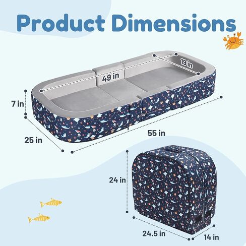 2-in-1 Foldable Toddler Travel Bed with Soft Foam Safety Rails | Designed for Kids 25–48 Months with Washable Cover,Easy Setup,Portable Floor Bed for Grandparents' House,Camping,Hotel Stays in Kuwait