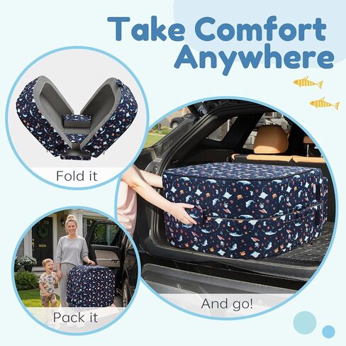 2-in-1 Foldable Toddler Travel Bed with Soft Foam Safety Rails | Designed for Kids 25–48 Months with Washable Cover,Easy Setup,Portable Floor Bed for Grandparents' House,Camping,Hotel Stays in Kuwait