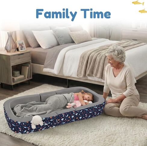 2-in-1 Foldable Toddler Travel Bed with Soft Foam Safety Rails | Designed for Kids 25–48 Months with Washable Cover,Easy Setup,Portable Floor Bed for Grandparents' House,Camping,Hotel Stays in Kuwait