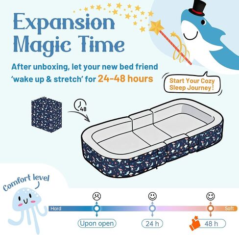 2-in-1 Foldable Toddler Travel Bed with Soft Foam Safety Rails | Designed for Kids 25–48 Months with Washable Cover,Easy Setup,Portable Floor Bed for Grandparents' House,Camping,Hotel Stays in Kuwait