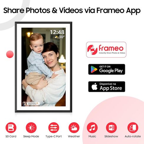 ApoloSign Digital Picture Frame 15.6 inch, WiFi Digital Photo Frame with 32GB Storage, 1920x1080 FHD IPS Touch Screen, Auto-Rotate, Easy Setup to Share Photos or Videos Instantly via Frameo App in Kuwait