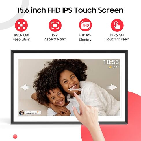ApoloSign Digital Picture Frame 15.6 inch, WiFi Digital Photo Frame with 32GB Storage, 1920x1080 FHD IPS Touch Screen, Auto-Rotate, Easy Setup to Share Photos or Videos Instantly via Frameo App in Kuwait