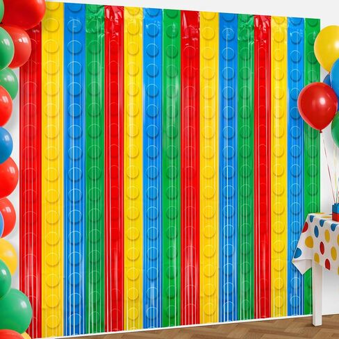 2Pack Building Block Foil Fringe Backdrop Building Block Party Decorations | 3.3X6.6Ft Foil Fringe Backdrop,Rainbow Tinsel Backdrop,Self Adhesive Streamer,Birthday Party Decor Favors,Photo Prop Supplies in Kuwait
