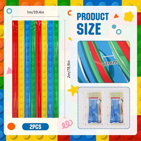 2Pack Building Block Foil Fringe Backdrop Building Block Party Decorations | 3.3X6.6Ft Foil Fringe Backdrop,Rainbow Tinsel Backdrop,Self Adhesive Streamer,Birthday Party Decor Favors,Photo Prop Supplies in Kuwait