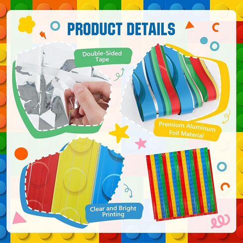2Pack Building Block Foil Fringe Backdrop Building Block Party Decorations | 3.3X6.6Ft Foil Fringe Backdrop,Rainbow Tinsel Backdrop,Self Adhesive Streamer,Birthday Party Decor Favors,Photo Prop Supplies in Kuwait