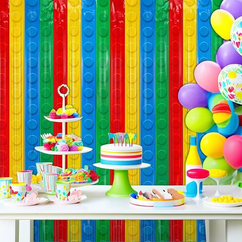 2Pack Building Block Foil Fringe Backdrop Building Block Party Decorations | 3.3X6.6Ft Foil Fringe Backdrop,Rainbow Tinsel Backdrop,Self Adhesive Streamer,Birthday Party Decor Favors,Photo Prop Supplies in Kuwait
