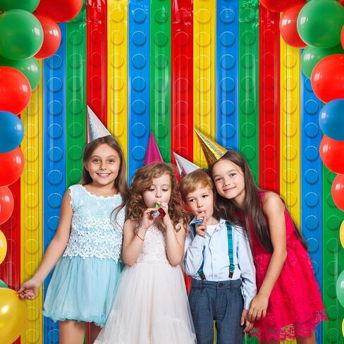 2Pack Building Block Foil Fringe Backdrop Building Block Party Decorations | 3.3X6.6Ft Foil Fringe Backdrop,Rainbow Tinsel Backdrop,Self Adhesive Streamer,Birthday Party Decor Favors,Photo Prop Supplies in Kuwait